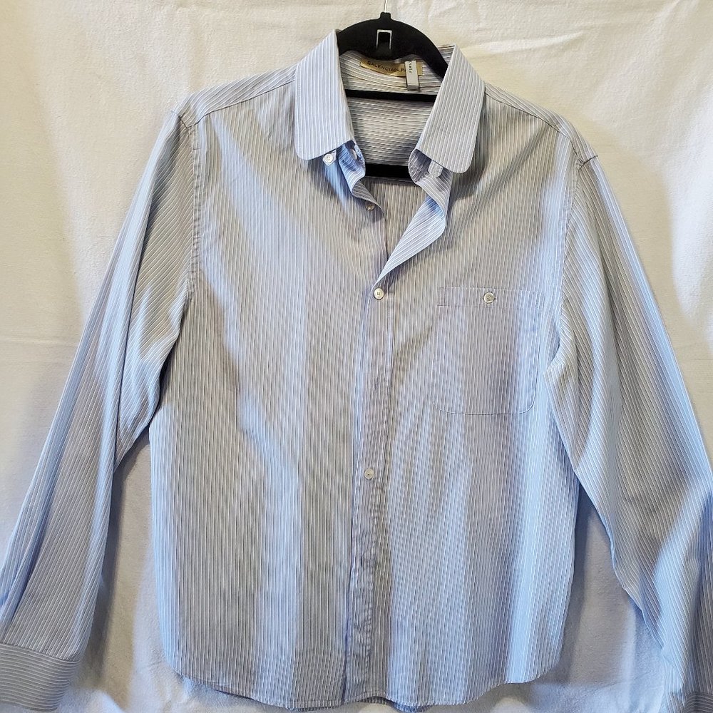 Balenciaga Paris Light Blue Striped Button Up Men's Shirt